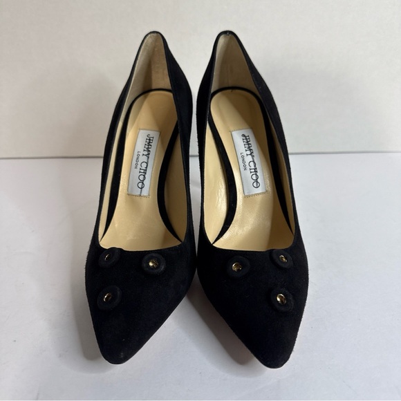 Jimmy Choo London black suede pumps button detail ladies 36.5 US 6.5 Made Italy - Picture 2 of 5